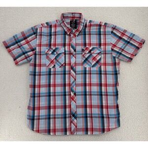 Southpole 5XL Mens Plaid Red Blue White Short Sleeve Button Up Shirt Casual